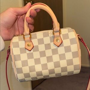 Checkered Cream and Brown Handbag